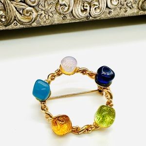 Vintage Polished Stone Brooch RARE!